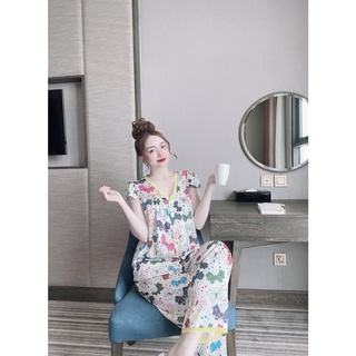 Bộ lụa cánh tiên quần dài, viền ren họa tiết siêu cute