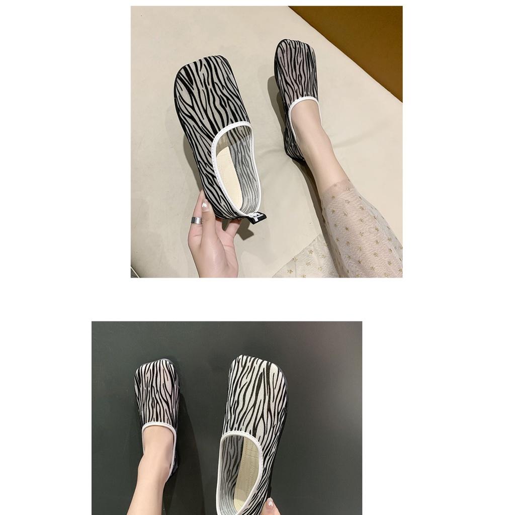 Breathable Oukang Mesh Single Shoes Women's Summer Flat 2021 New Retro Zebra Cotton One Foot Pedal Bean Shoes