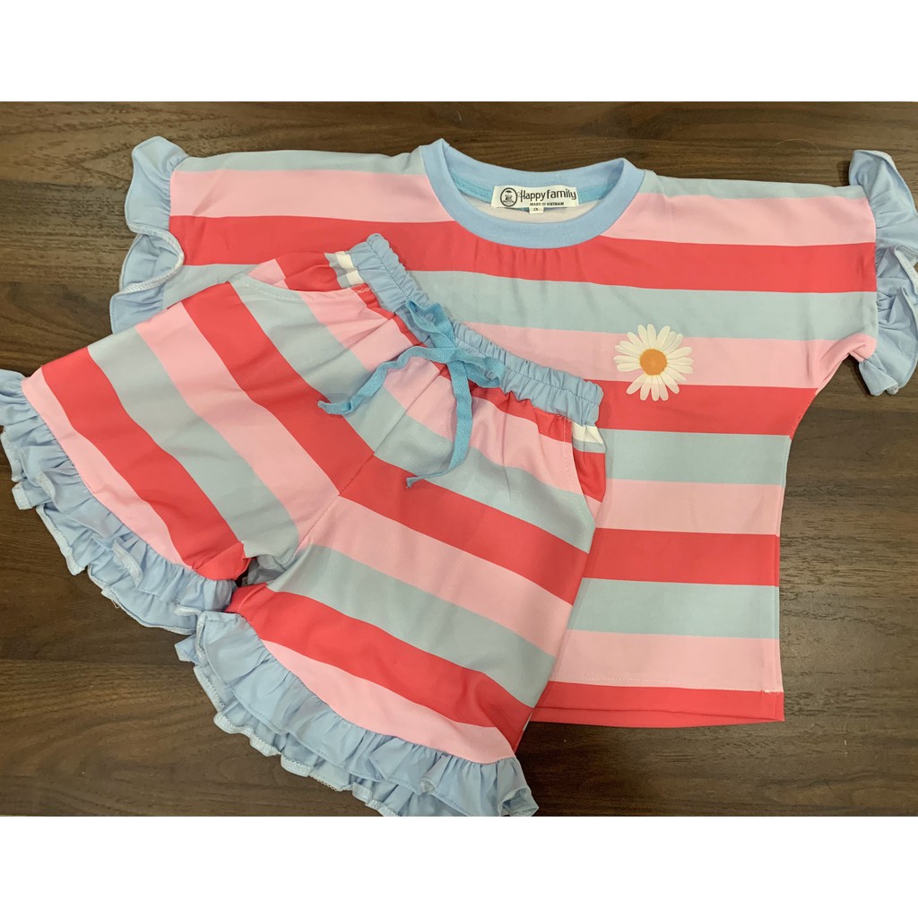 Bộ quần áo trẻ em bé gái Sọc sắc màu siêu dễ thương - Chất đũi cực mát Size từ 9-25kg.
