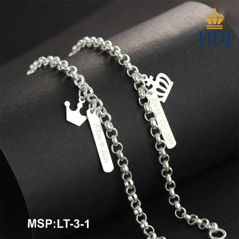 Lắc tay đôi bạc, vòng tay cặp bạc hình King - Queen khắc tên theo yêu cầu trang sức cao cấp HDJ mã LT-3-1
