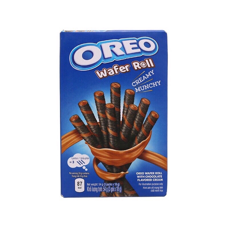 BÁNH QUẾ OREO WAFER ROLL HỘP 54G (3 GÓI x 18G) 2 VỊ