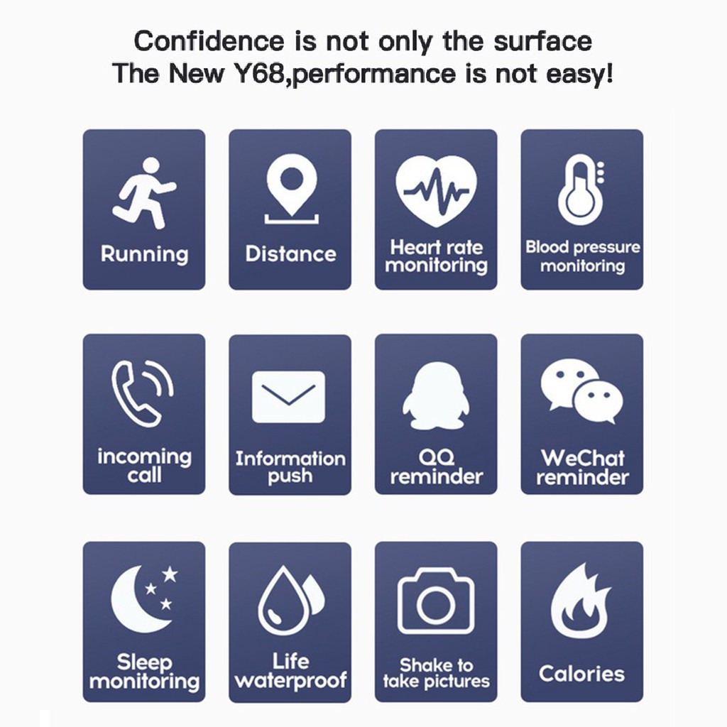 Y68 smartwatch sport bluetooth wristband monitor fitness tracker blood glucose meter đồng hồ thông minh nam nữ