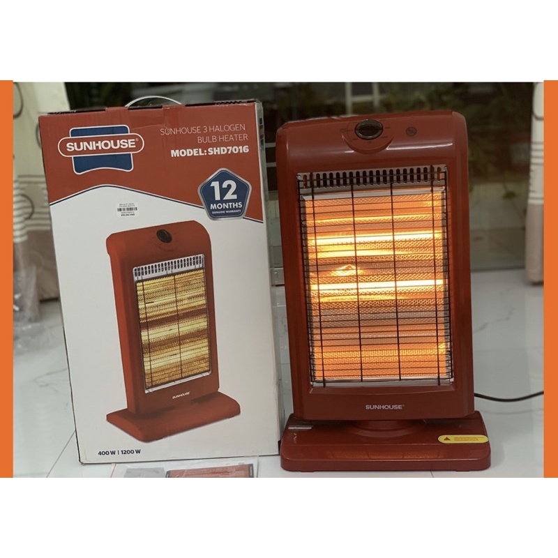 Đèn sưởi 3 bóng Sunhouse SHD7016 3 chế độ nhiệt không gây khô da, đỏ đen, BH 12 tháng