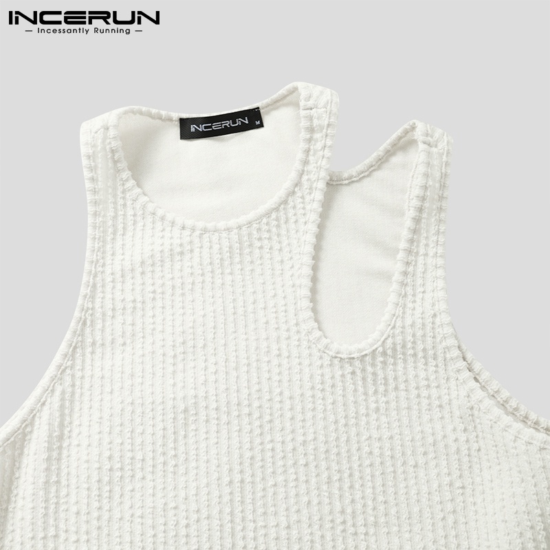 Áo ba lỗ INCERUN không tay dáng ôm thiết kế cổ tròn thời trang cho nam