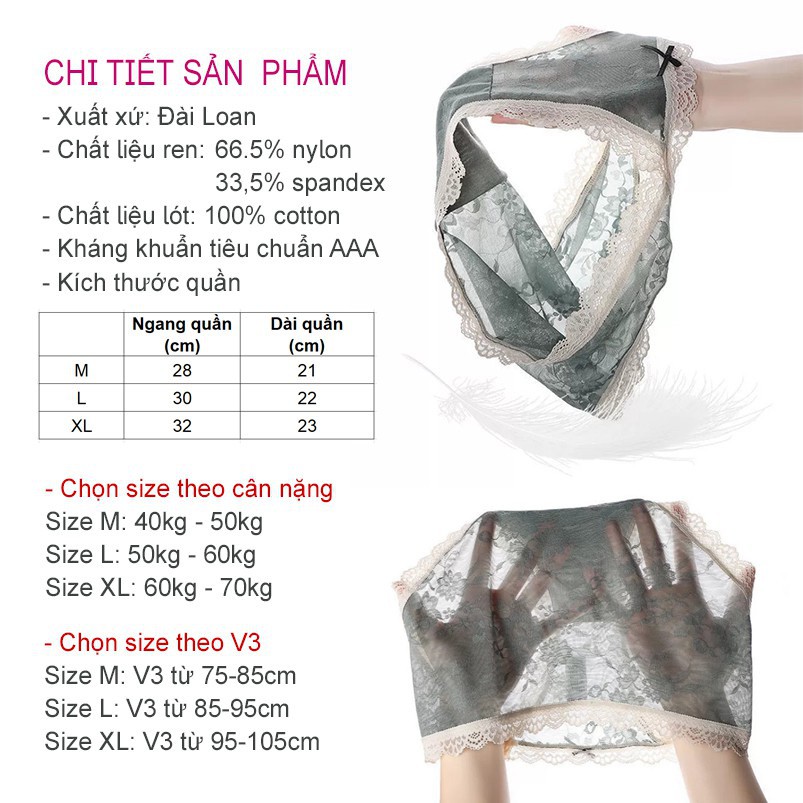 Quần lót nữ ren lụa vân gấm tiểu thư Midori, Quần chip thông hơi tàng hình kháng khuẩn M186