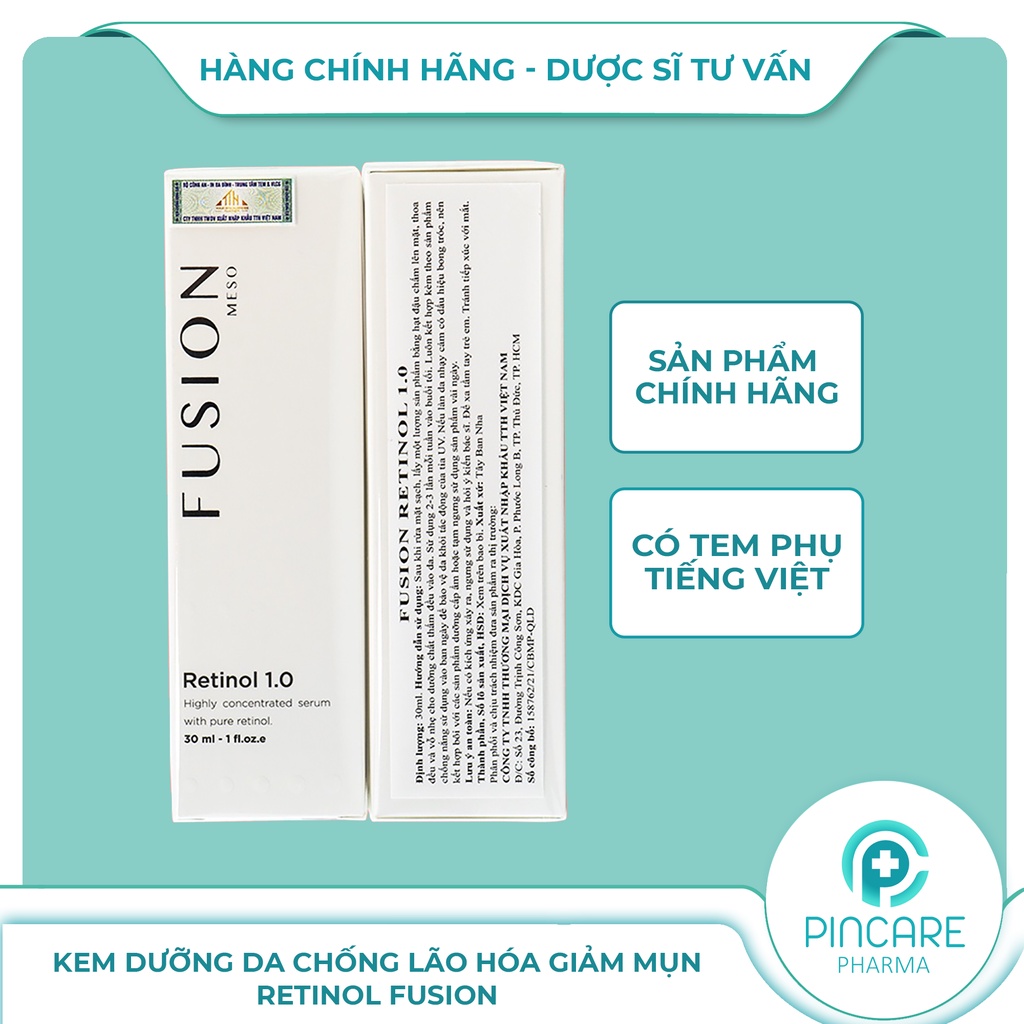 Kem dưỡng da chống lão hóa Fusion Retinol 1% 30ml mờ nám, giảm mụn, trẻ hóa làn da  - Hàng chính hãng -Nhà Thuốc PinCare