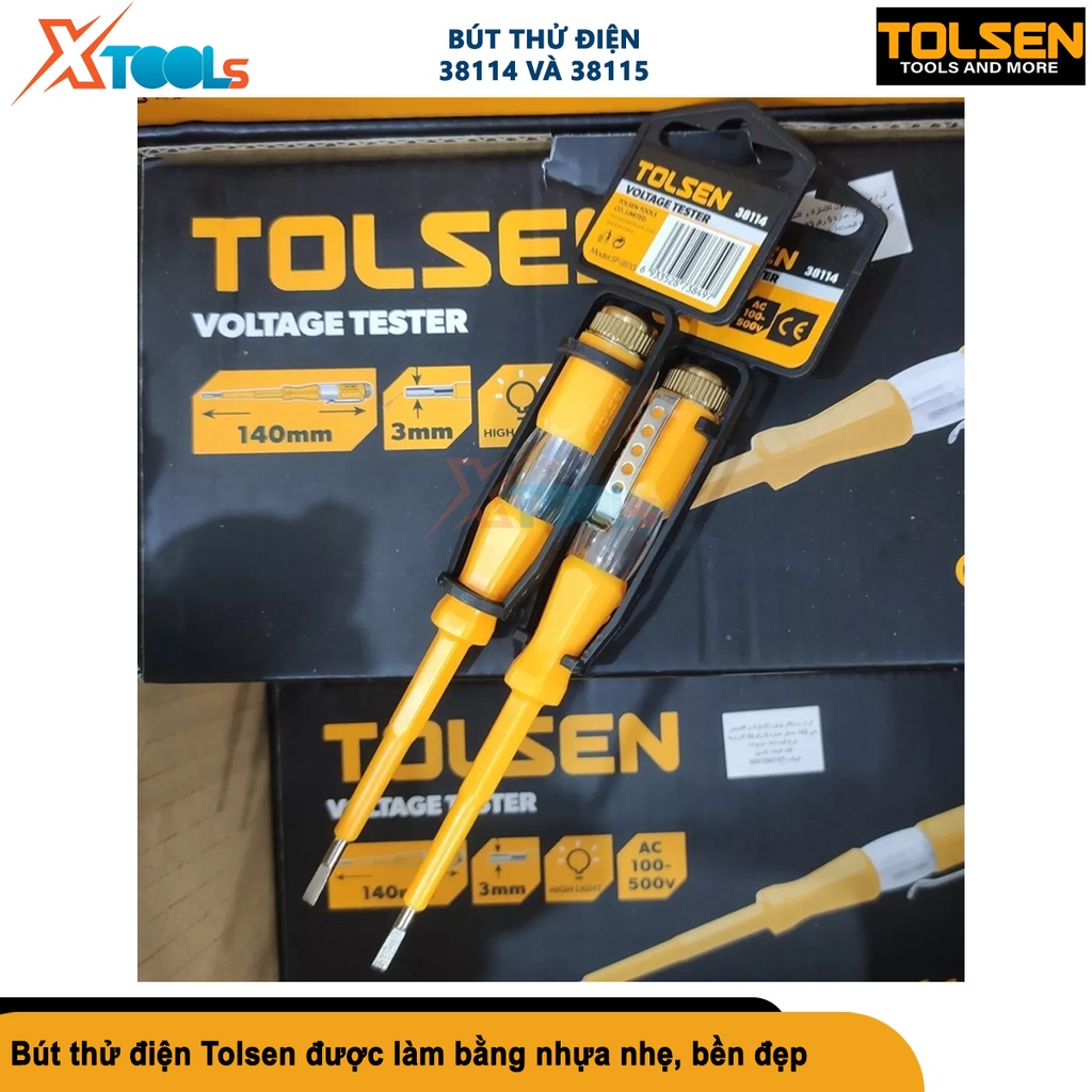 Bút thử điện có đèn TOLSEN 100-500V an toàn tuyệt đối cho người sử dụng, nhựa siêu bền chắc chống va[CHÍNH HÃNG][XTOOLS]