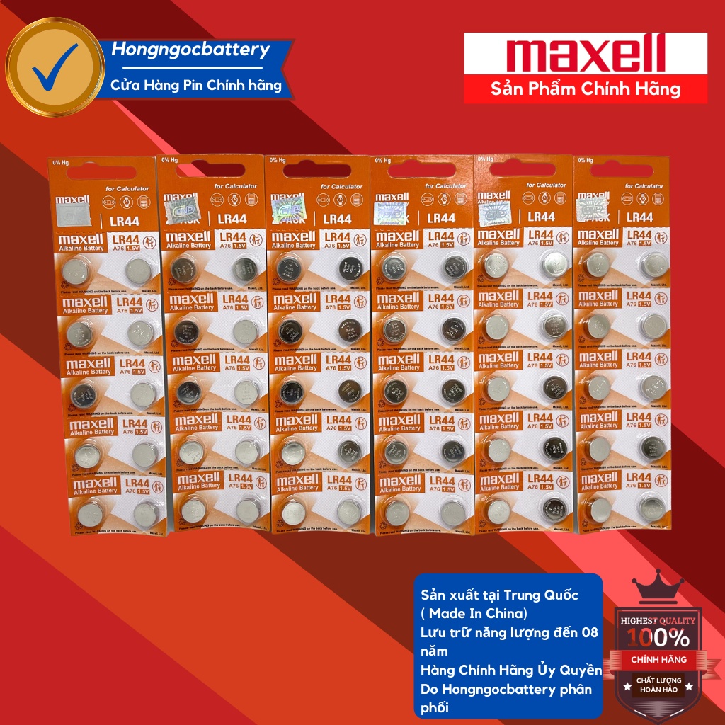 Vỉ 10 Viên pin LR44 MAXELL 1,5V