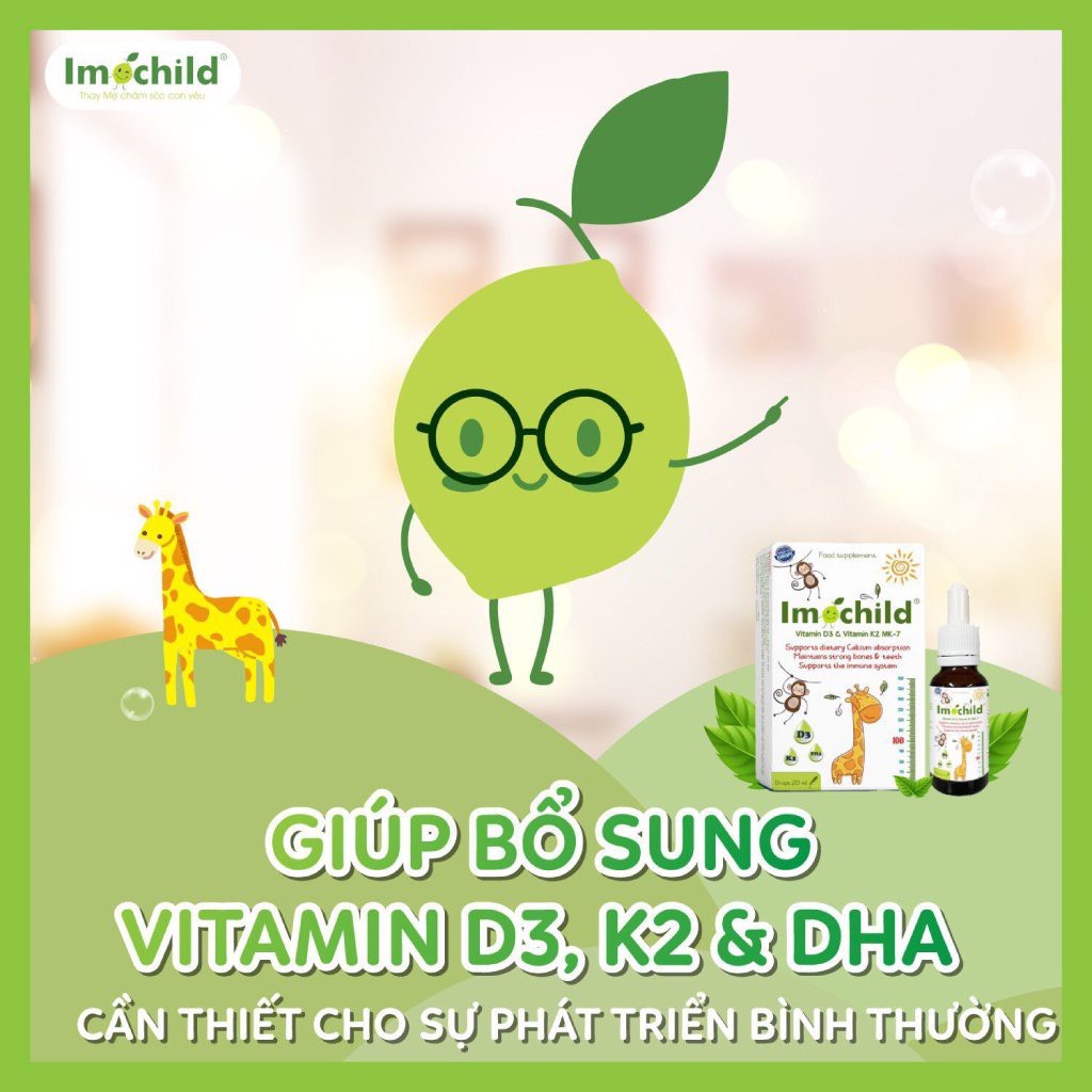 Imochild Vitamin D3K2 Mk7 Giúp bé hấp thu canxi phát triển chiều cao xương răng chắc khỏe.suckhoechomoinha