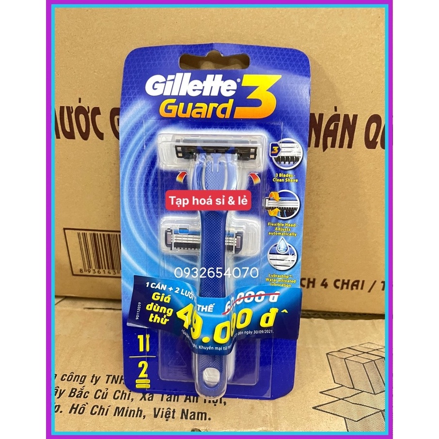 Dao cạo râu 3 lưỡi Gillette Guard 3 (Gồm: 1 tay cầm và 2 đầu cạo)