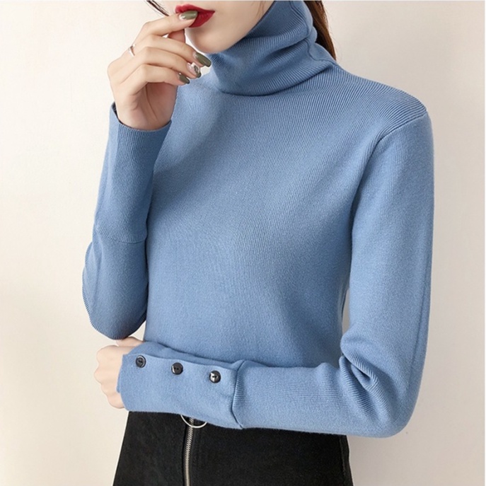 【HangFei】Áo Len Tay Dài Cổ Lọ Dáng Ôm Theo Phong Cách Phương Tây Dễ Phối Đồ