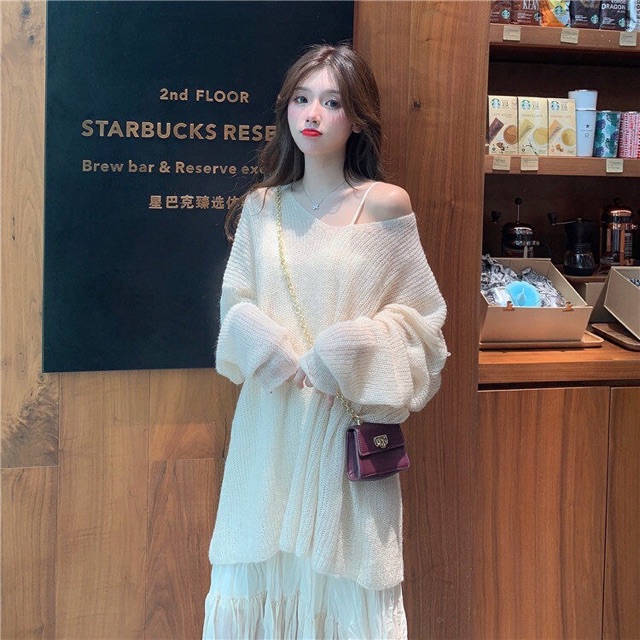 Set váy dài + áo len mỏng ulzzang