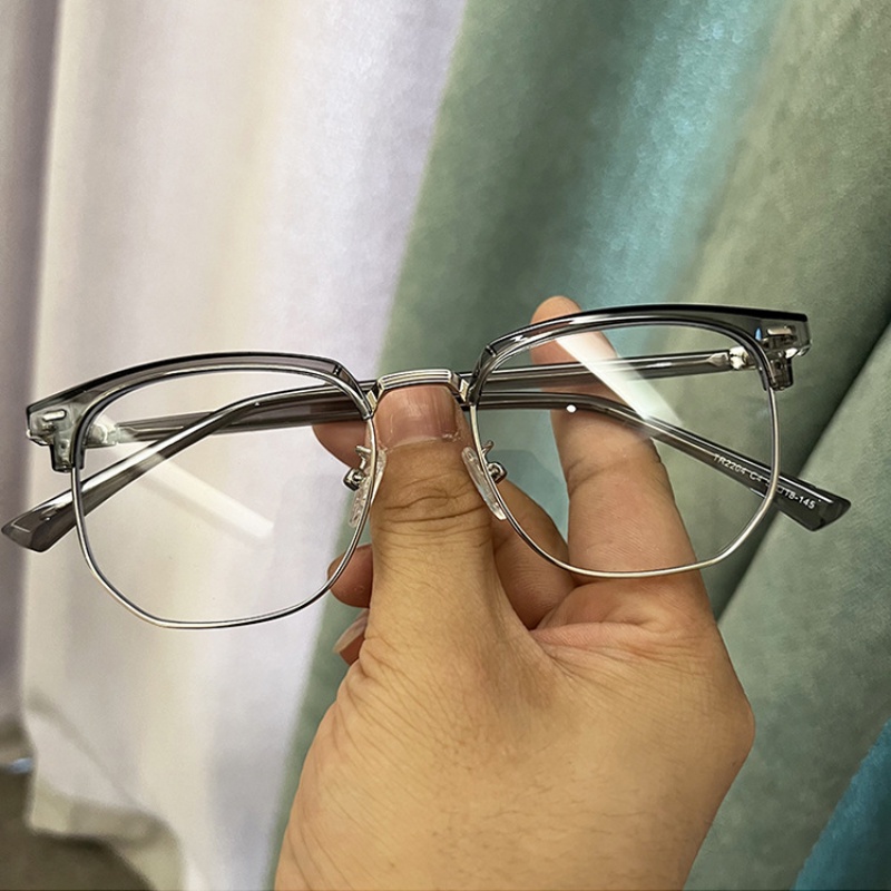 (JIUERBA) Mắt Kính Nửa Gọng Kim Loại Chống Ánh Sáng Xanh Thời Trang Hàn Quốc Cổ Điển