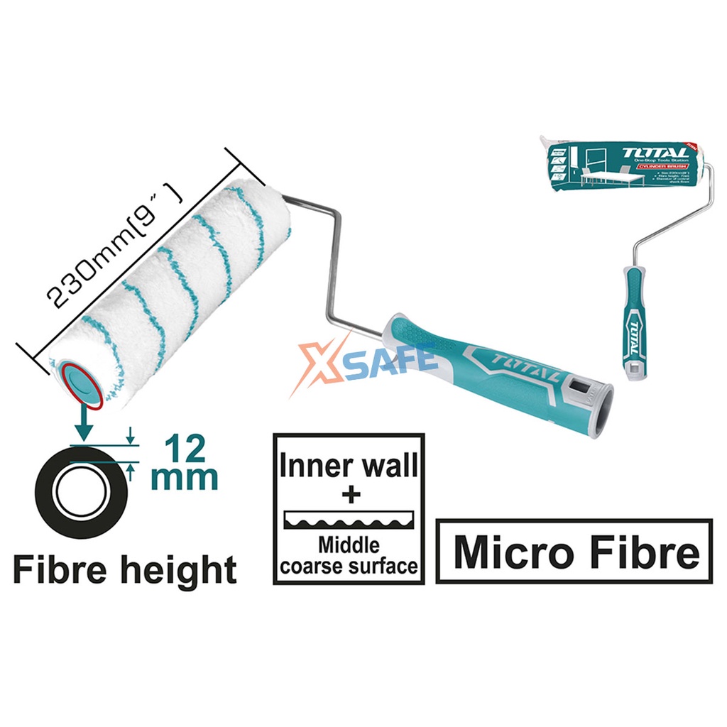 Cọ lăn sơn TOTAL THT8592 9 inch hình trụ, bông lăn siêu mịn sợi Micro Fibre 12mm, bền, chắc, tay cầm nhựa ABS linh hoạt