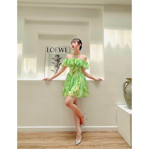 Đầm hoa bẹt vai bèo dây cổ yếm