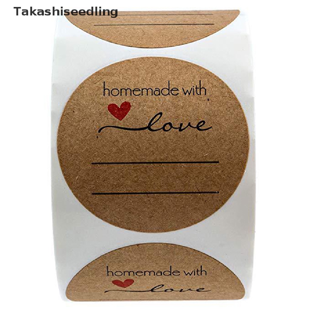 Cuộn 500 Nhãn Dán Giấy Kraft In Chữ Handmade With Love Trang Trí Sổ Tay