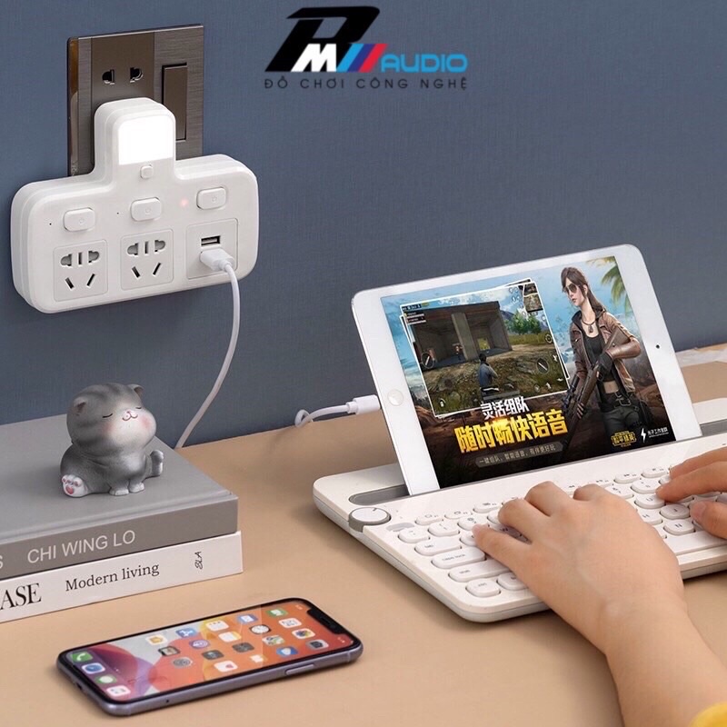 Ổ cắm điện thông minh-đa năng không dây-3 chấu.Tích hợp 2 cổng USB 2.0 và đèn ngủ thông minh tiện dụng-BMVAUDIO