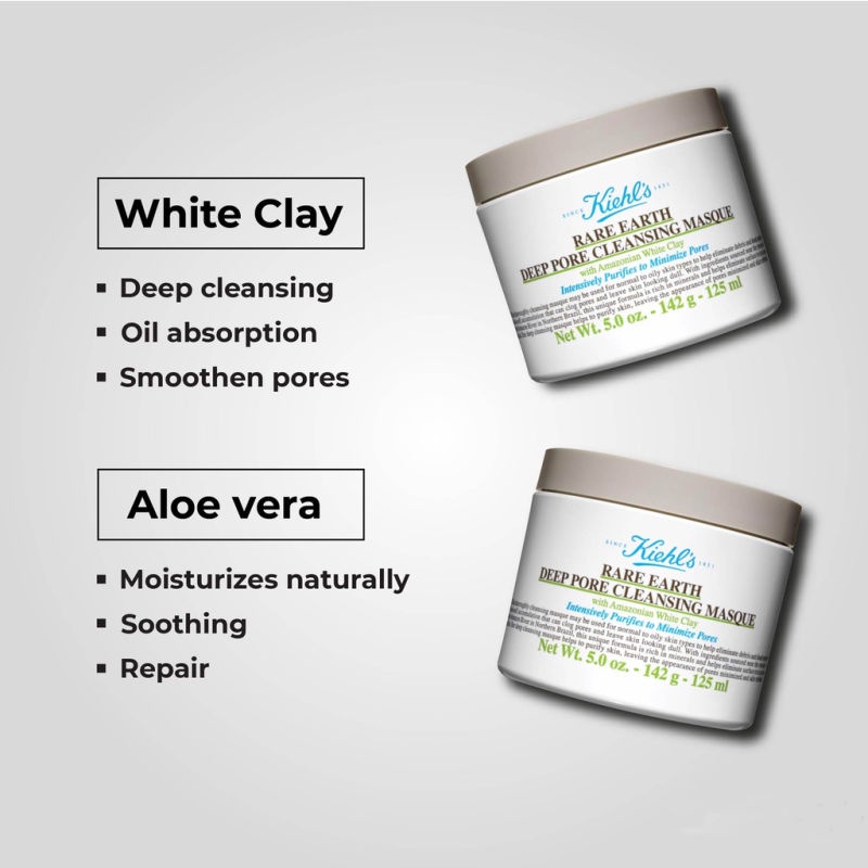 Mặt nạ đất sét Anchuyt làm sạch lỗ chân lông làm sáng da loại bỏ mụn đầu đen-Kiehls Rare Earth Pore Cleansing Mask 125ml