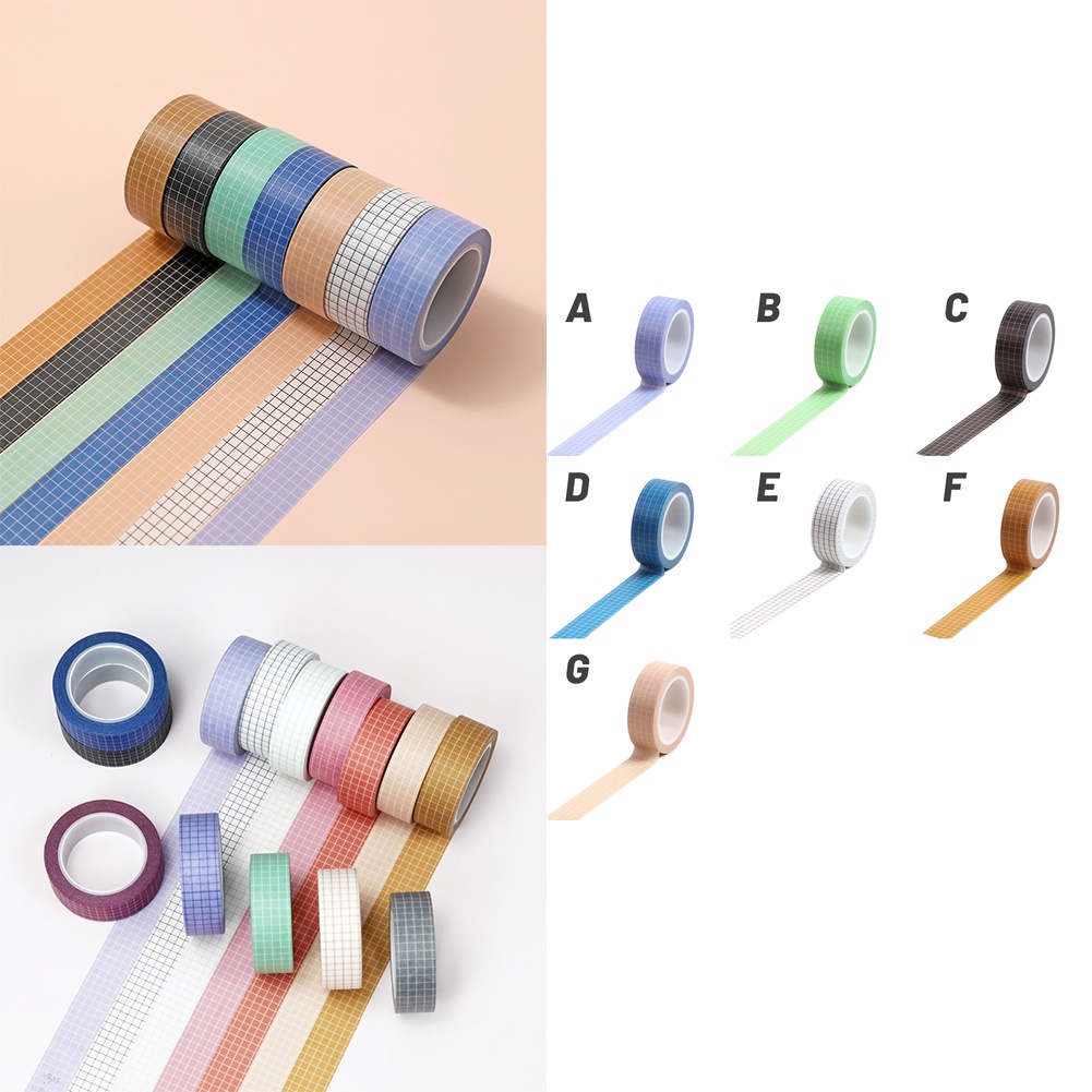 Cuộn băng keo giấy washi màu trơn họa tiết kẻ sọc phong cách Nhật Bản dài 10m dùng trang trí sổ tay DIY JP5
