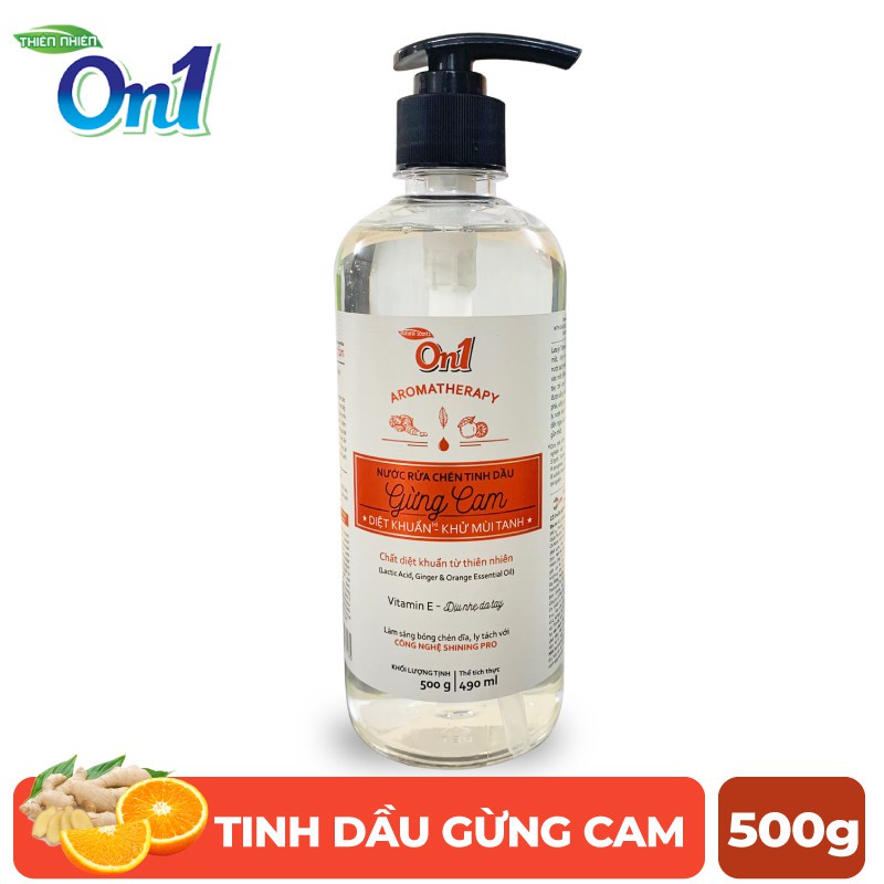 Nước rửa chén On1 tinh dầu hương gừng cam dung tích 500g - Sạch bóng vết dầu mỡ, bảo vệ da tay N5602