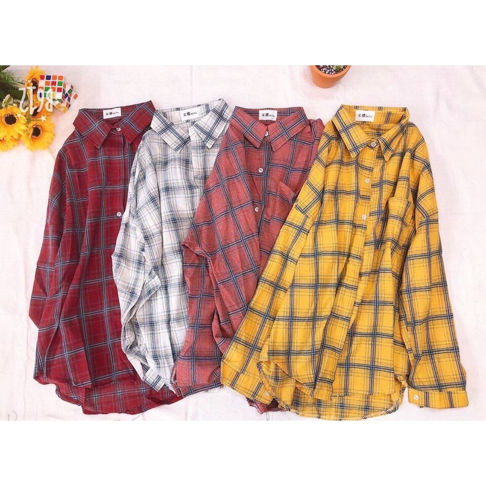 Áo sơ mi nữ tay dài sọc caro hàng quảng châu giá rẻ siêu đẹp ( hình thật )