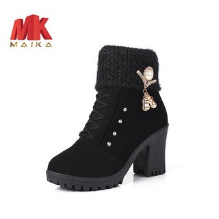 Giày boot nữ đế vuông S105 (Đen) MK MAIKA