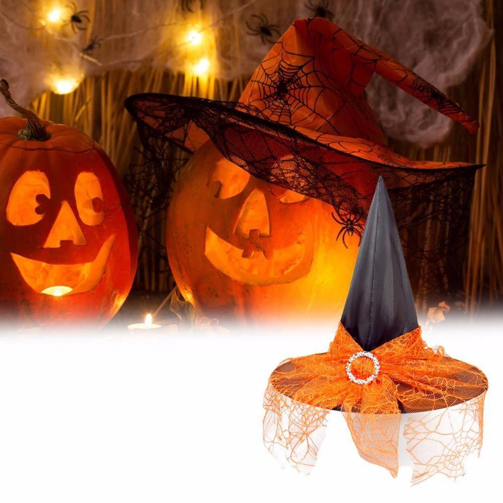 Mũ Phù Thủy Unisex Bằng Vải Lưới Ren Màu Ngà Đơn Giản Làm Đạo Cụ Hóa Trang Halloween
