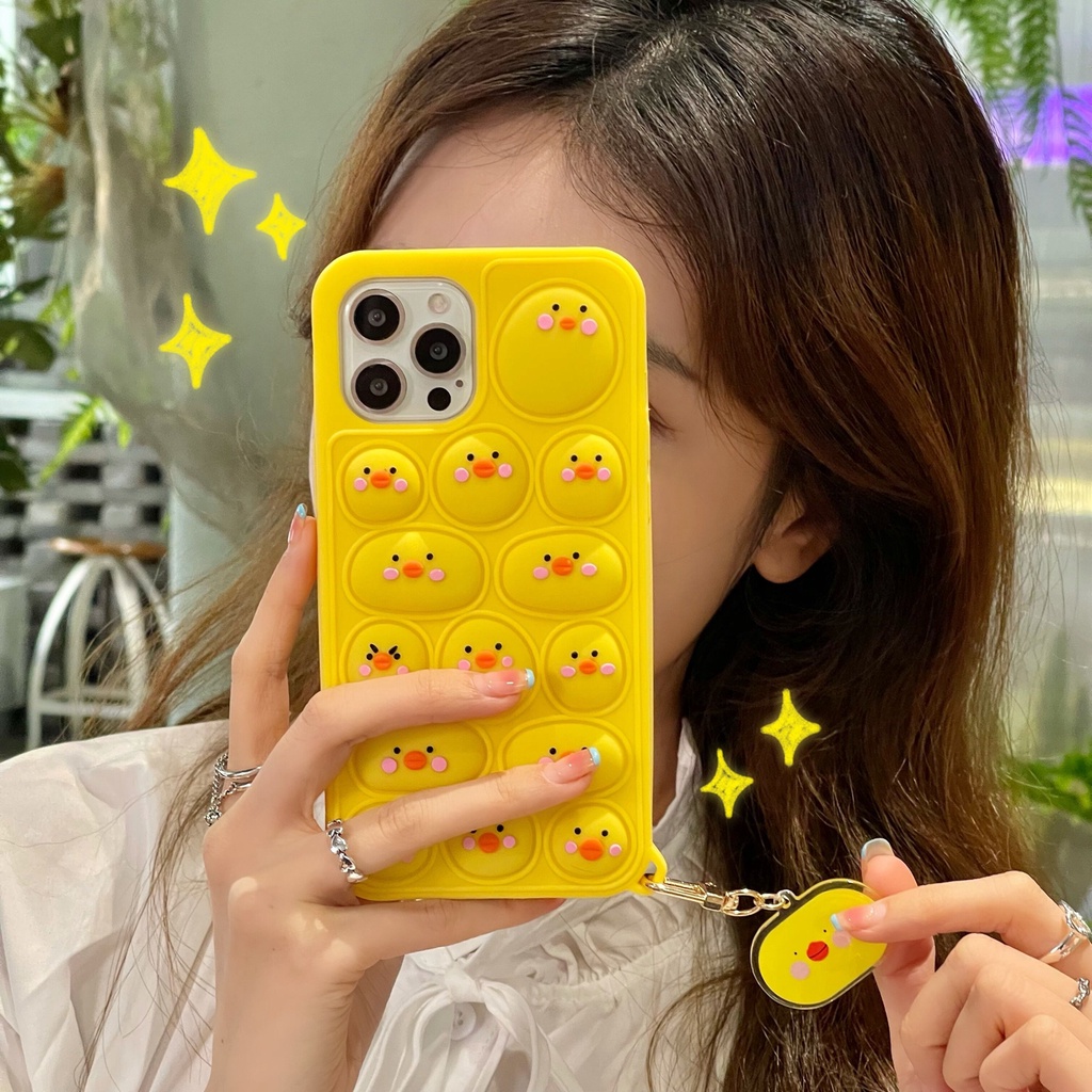 Ốp điện thoại silicon giảm căng thẳng in hình vịt vàng 3d thích hợp cho Iphone 13 12 11pro max xs xr x 7 8 plus