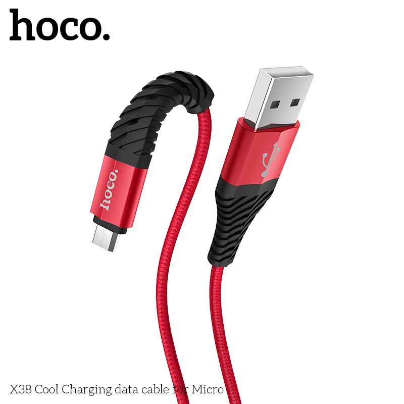 Dây sạc android Hoco X38 Micro-USB 2.4A bọc dù chống gãy gập dành cho Samsung, Oppo, Huawei, Realme... dài 1 mét