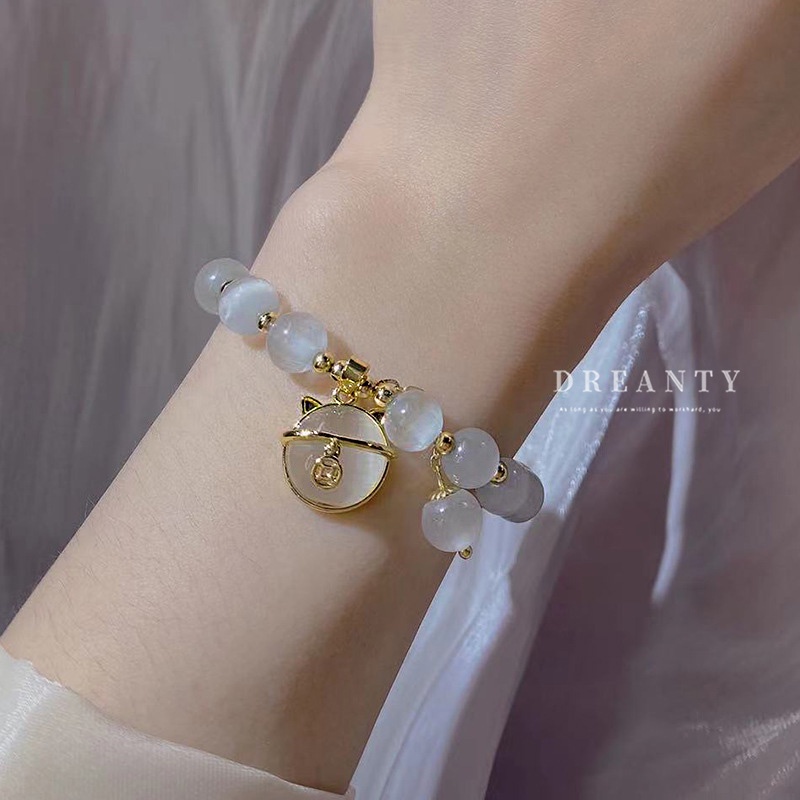 Vòng Tay Chuỗi Hạt Đá Mắt Mèo May Mắn Thời Trang