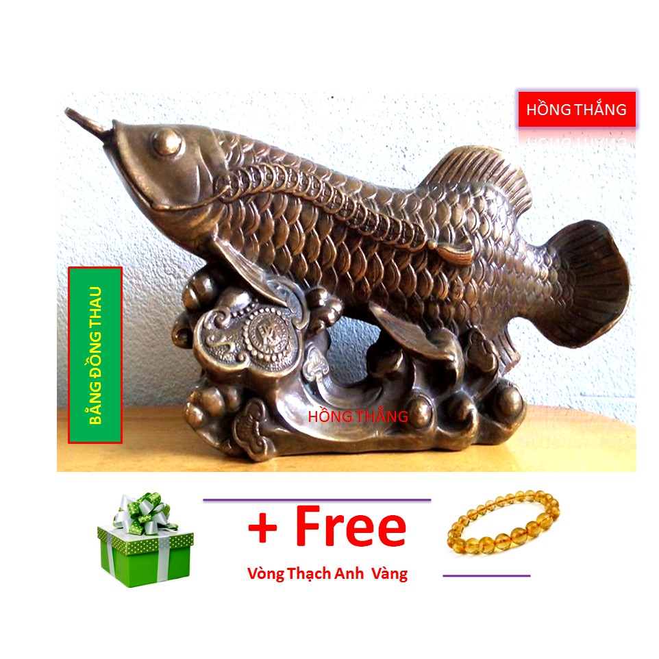 Tượng Cá Chép Hoá Rồng cưỡi gậy Như Ý - Chất liệu bằng đồng thau nặng 2000g dài 29cm cao 15cm