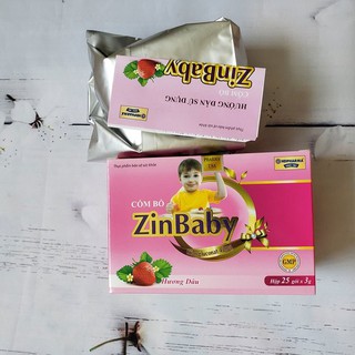 Cốm ăn ngon tăng sức đề kháng cho bé từ 1 tuổi ZinBaby - Hộp 25 gói hương dâu bổ sung kẽm, canxi, lysin