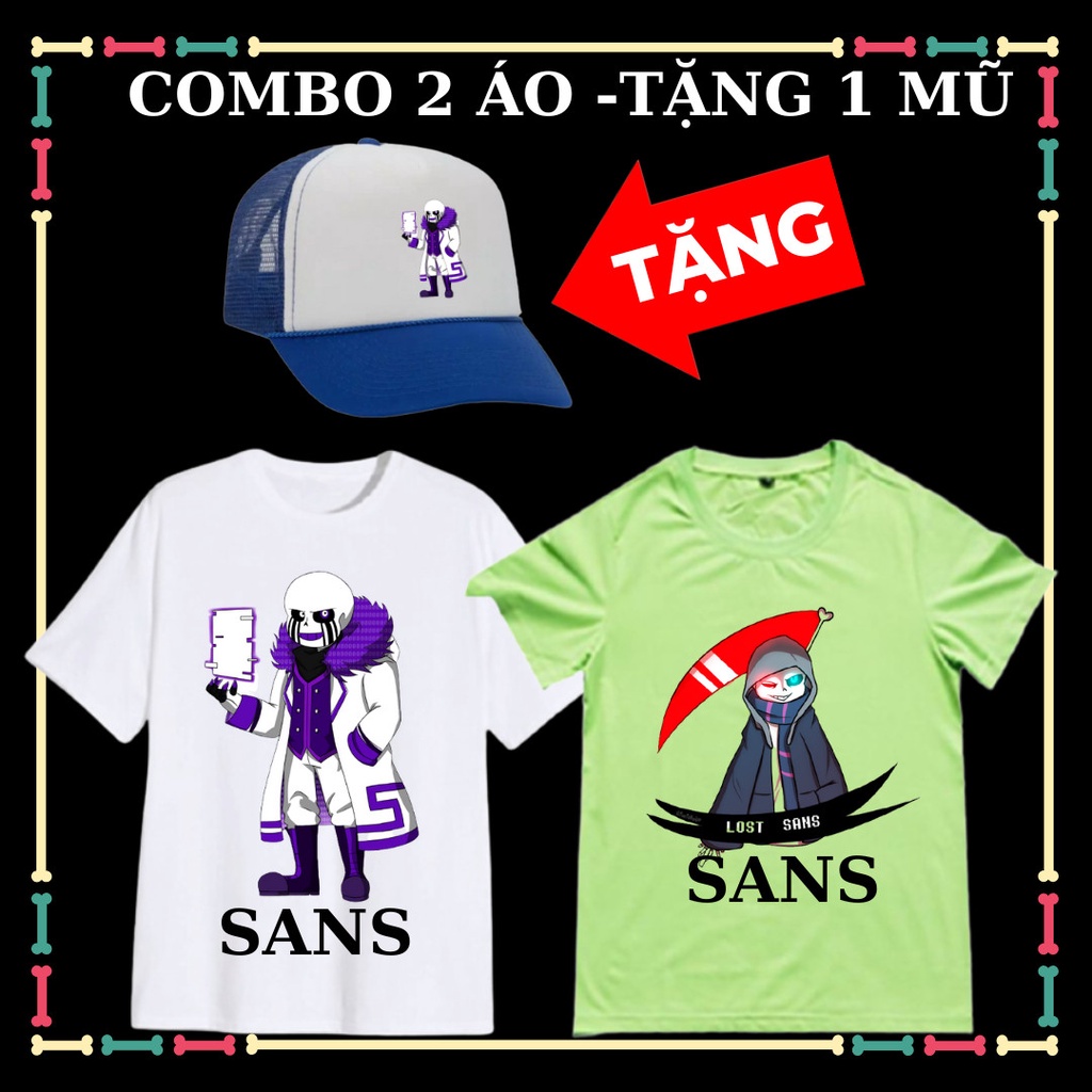 Combo 2 áo thun trẻ em Undertale Sans, Error 404, error 505 tay ngắn, đủ size áo, tặng kèm Mũ lưỡi trai.