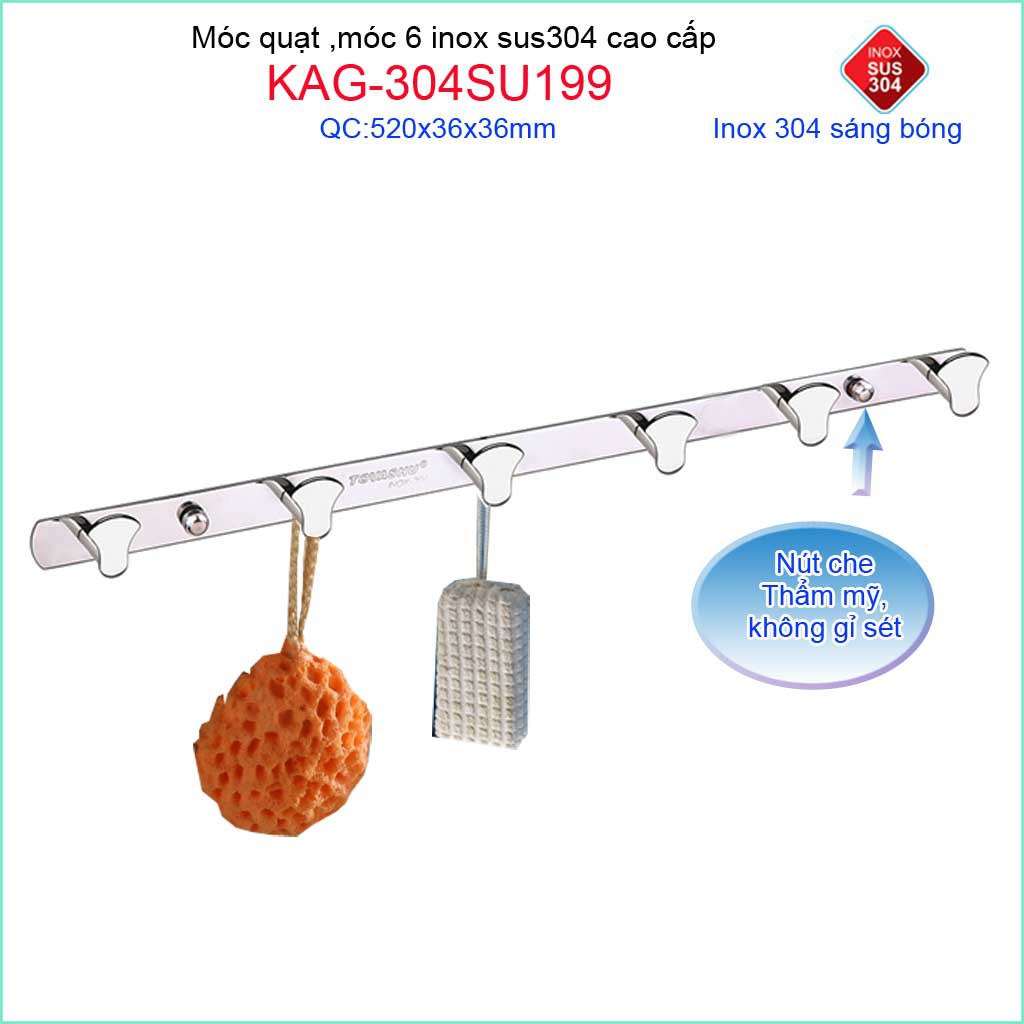 Móc treo áo Tovashu KAG-304SU199, Móc treo đồ 6 móc inox hộp cao cấp SUS304 Nhật Bản