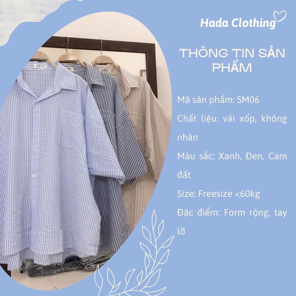 Áo sơ mi nữ kẻ tay lỡ form rộng Hada, chất vải xốp đẹp không nhăn SM06