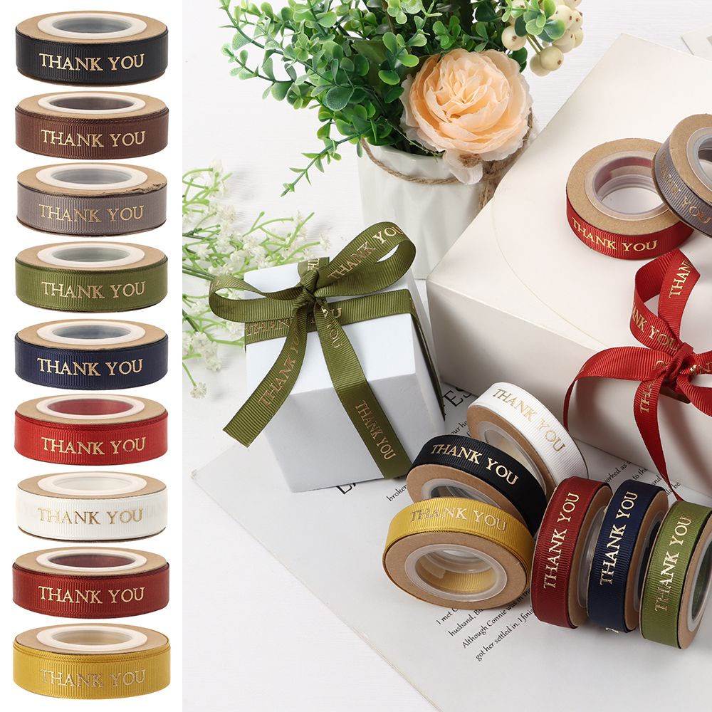 Ruy băng satin in chữ Thank You dùng trang trí hộp quà DIY