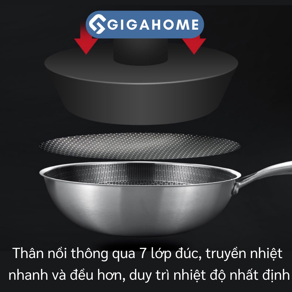Chảo Chống Dính Vân Tổ Ong Sâu Lòng 32Cm Inox 304 GIGAHOME 10459