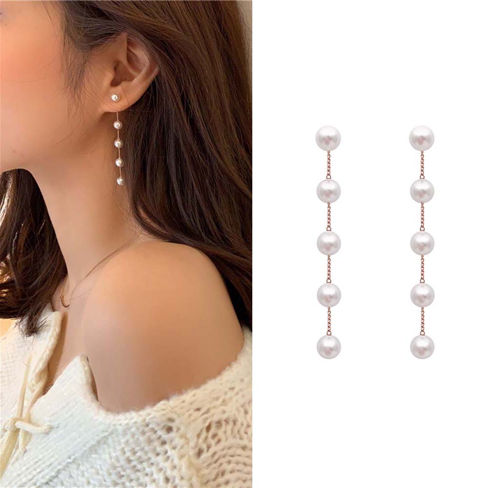 Khuyên tai dáng dài đính ngọc trai nhân tạo phong cách Hàn Quốc