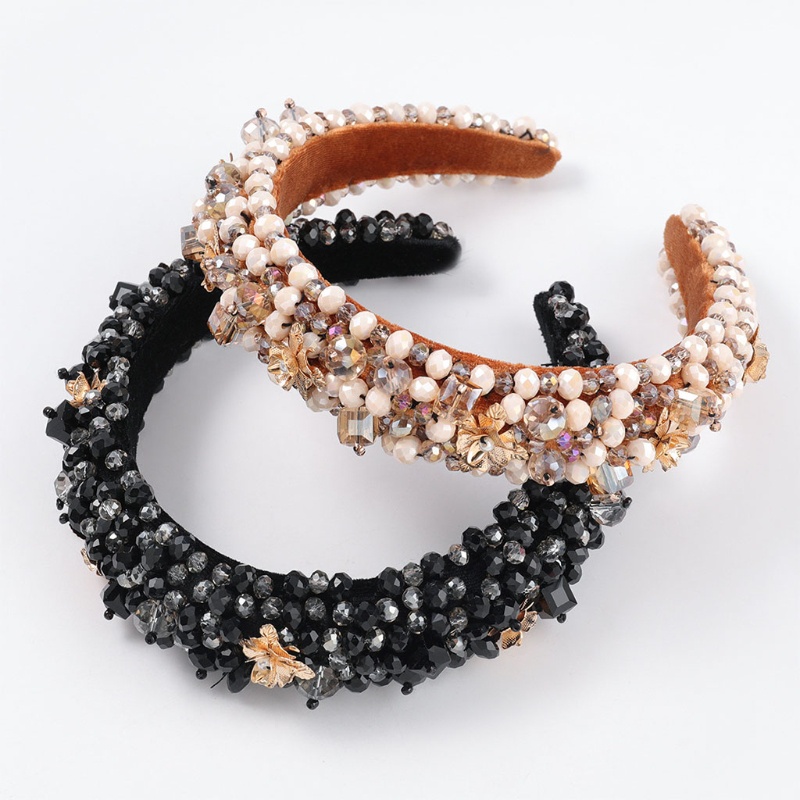 Băng Đô Cài Tóc Bản Rộng Đính Hạt Pha Lê Giả Phong Cách Vintage Cho Nữ