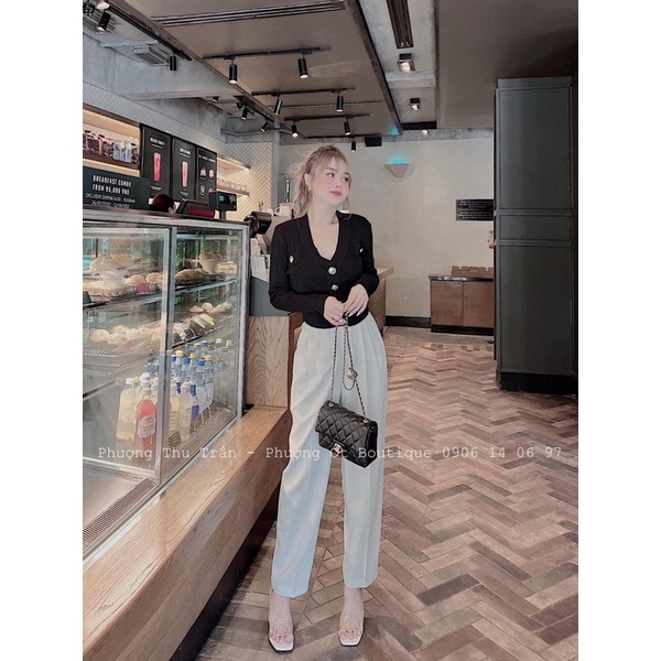 Áo len cardigan cổ V bo gấu phối cúc đồng 4 màu huyen hip