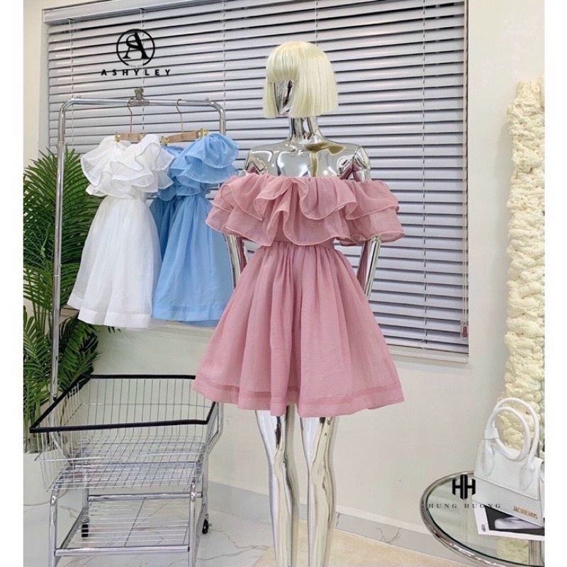 Đầm công chúa trễ vai ulzzang bèo tầng Blapink voan 2 lớp 5 màu xinh xỉu - Xuka Dress