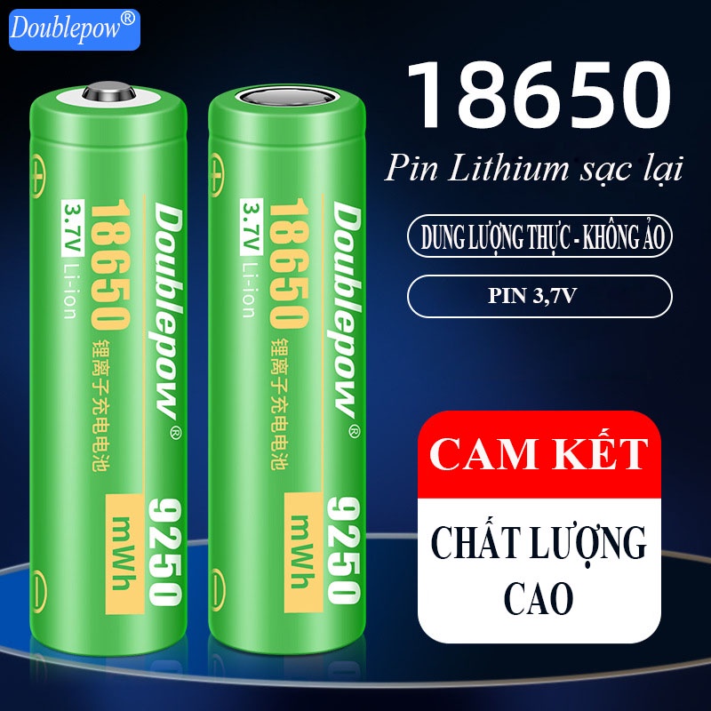 Pin sạc 18650 3,7V - 9250mWh chính hãng Doublepow công suất cao - Hàng xuất khẩu