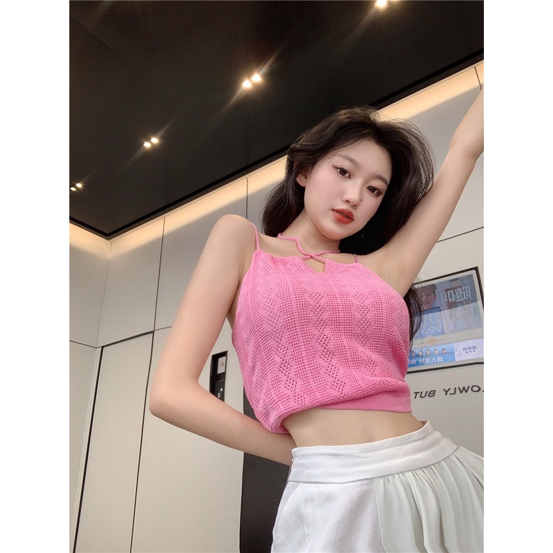 Cocory vn Áo Hai Dây Dệt Kim Khoét Rỗng 4 Màu Sắc Thời Trang Mùa Hè Cho Nữ