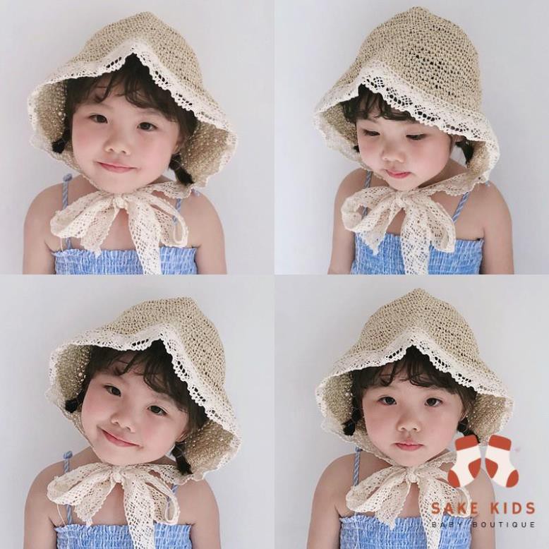 Mũ cói cho bé gái - Mũ cói đi biển cho bé từ 1-8 tuổi, có dây buộc xinh xắn dễ thương kiểu dáng Hàn Quốc MC01