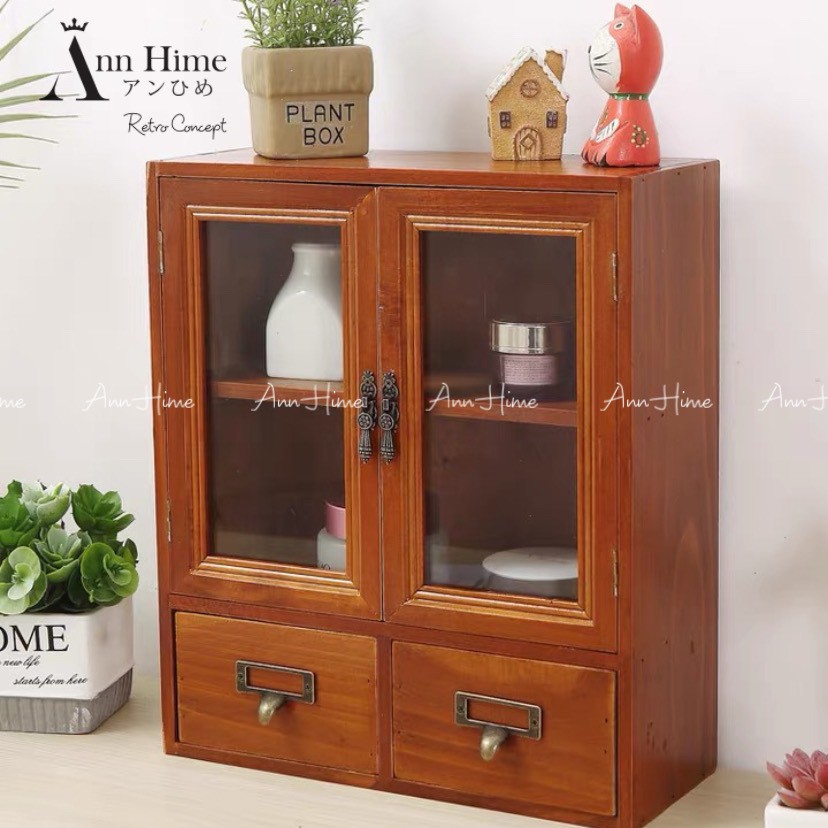 Tủ Gỗ Mini Nhỏ Để Bàn Vintage Retro Đựng Đồ Decor Tiện Dụng AnnHime SP10