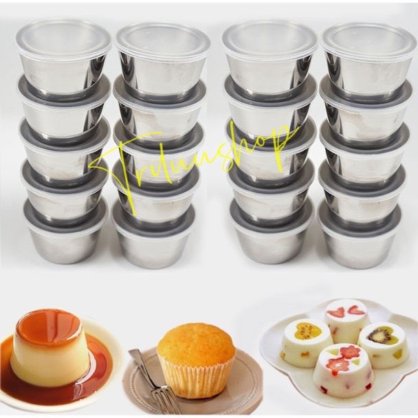 Combo 10 Khuôn Làm Bánh Flan Inox 304 Có Nắp Nhựa Khít