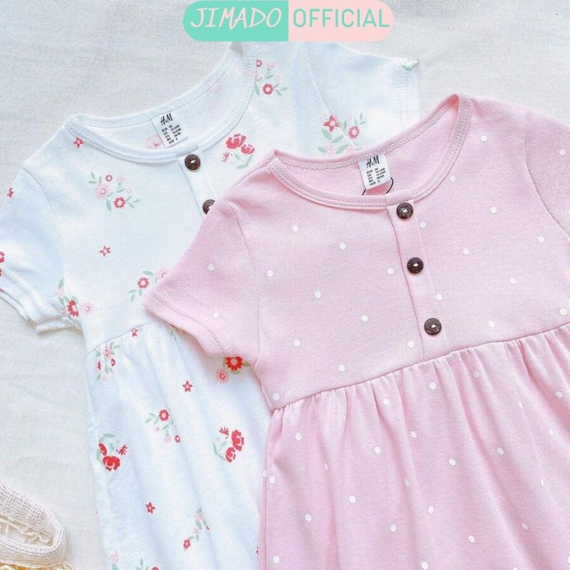 Váy đầm bé gái mặc hè set 2 váy baby doll phối cúc ngực hồng trắng JIMADO E1.099.100