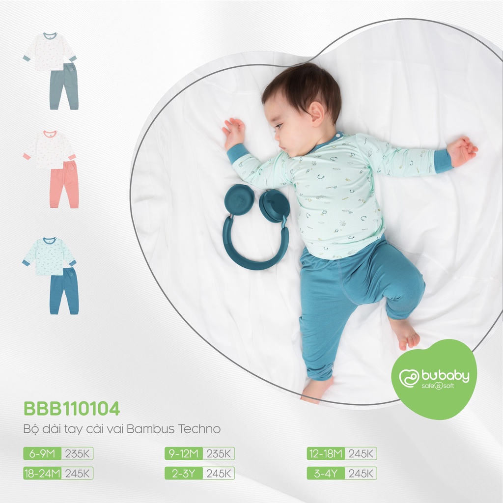 [CHÍNH HÃNG] Bộ quần áo dài tay cài vai Bambus Techno họa tiết trẻ em Bu