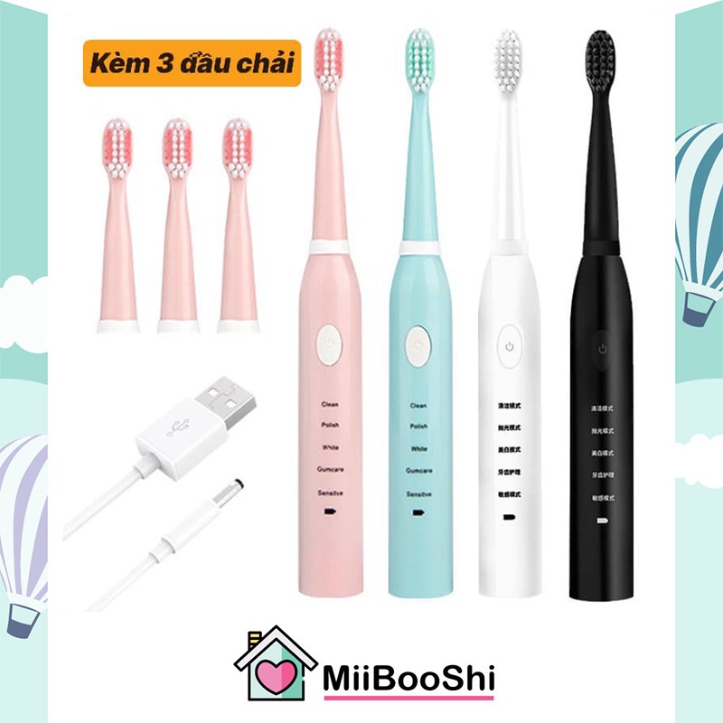 Bàn chải đánh răng tự động thông minh đa năng sạc pin thế hệ mới mềm siêu mảnh tặng kèm đầu thay MiibooShi D5.009.XA