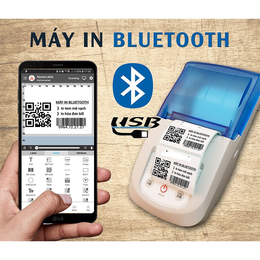 ivn047 Máy In Tem & Hóa Đơn Bluetooth NyearLabel